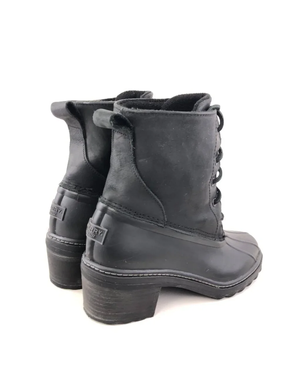 Sperry Saltwater Heel Black Leather Duck Boots 8